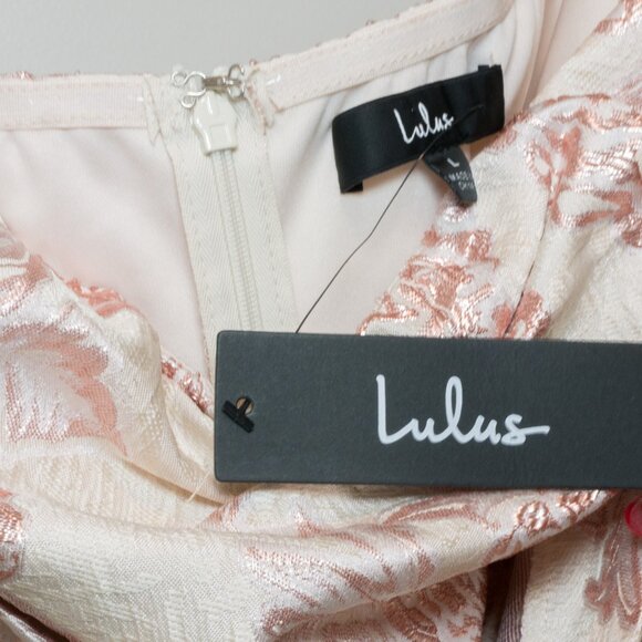 NWT Lulus Pale Pink Floral Jacquard Strapless Maxi Dress Size L - Picture 2 of 5